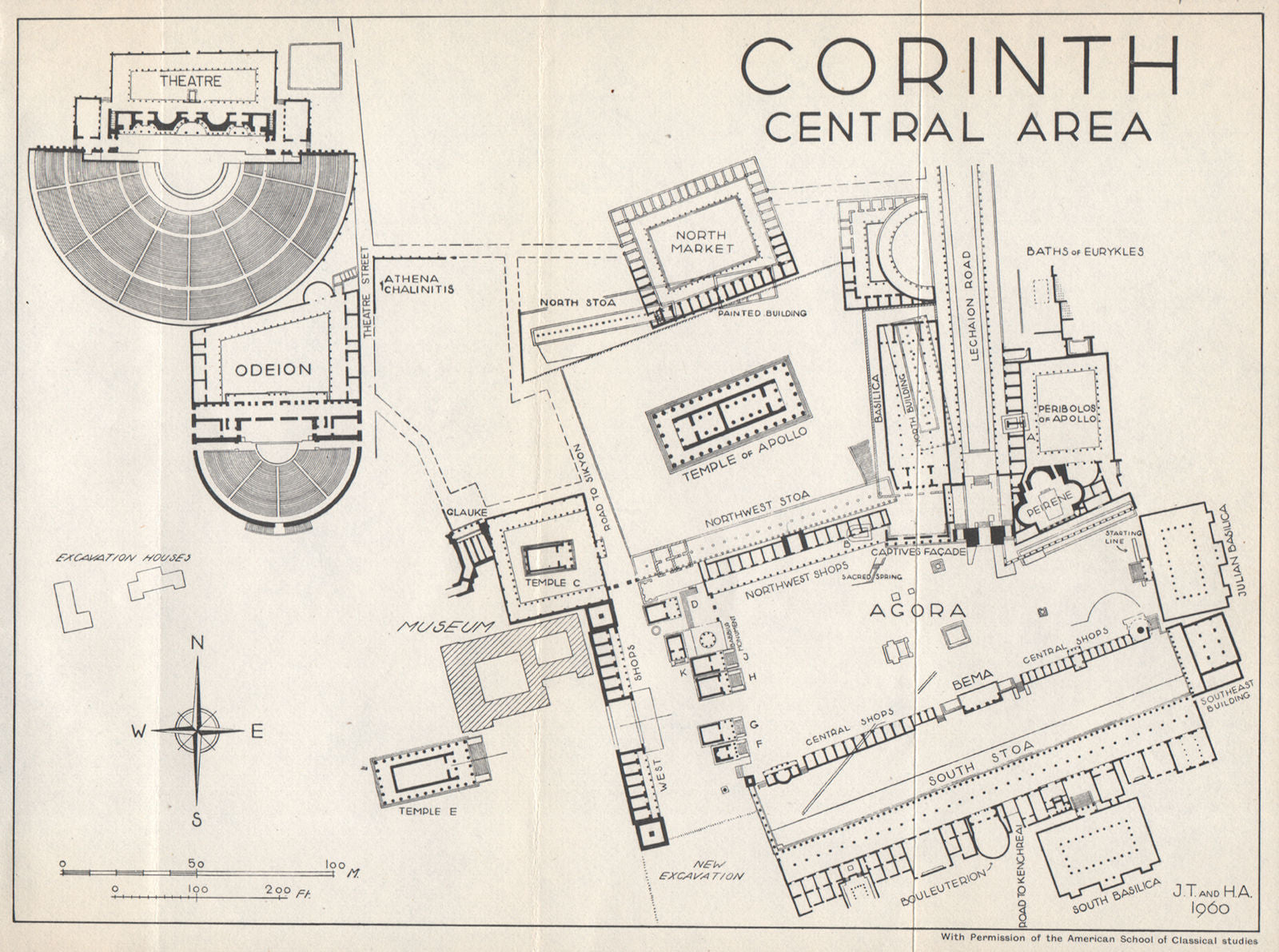 CORINTH vintage ground plan. Greece 1967 old vintage map chart